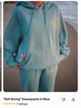 Dandy 'Gift Giving' Blue Embroidered Hoodie & Sweatpants Set